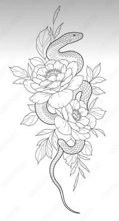 a snake and flowers tattoo design