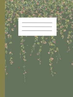 a green background with pink flowers and vines on the bottom right corner is an empty sheet of paper