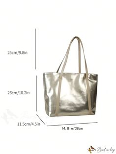 BirdinBag - Metallic PU Zipper Tote: Stylish Shoulder Bag with Double Handles Trendy Gold Satchel With Zipper Closure, Gold Satchel Bag With Zipper Closure, Gold Tote Satchel With Zipper Closure, Gold Tote Shoulder Bag With Zipper Closure, Gold Tote Shoulder Bag With Zipper, Gold Bag With Zipper For Daily Use, Gold Bag With Zipper Closure For Daily Use, Gold Shoulder Bag With Zipper For Daily Use, Chic Gold Satchel With Zipper Closure