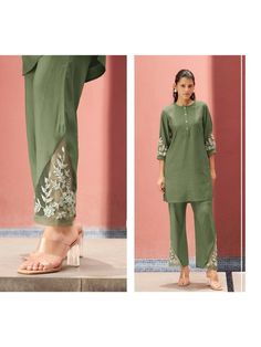 Elegant Pista Green Palazzo Set For Summer, Chic Green Pant Set For Spring, Elegant Green Cotton Palazzo Set, Green Cotton Palazzo Set For Summer, Summer Green Cotton Palazzo Set, Elegant Pista Green Cotton Set, Spring Green Matching Pant Set, Spring Matching Green Pant Set, Chic Green Summer Pant Set