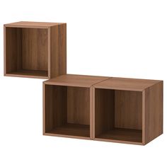 two wooden cubes sitting side by side on a white background