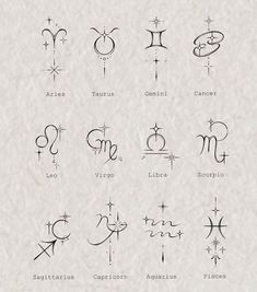 the zodiac symbols are drawn in different styles and sizes, including one for each sign