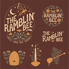 the logo for the rambling bee, with bees and bee goodies on it