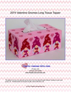 a pink tissue box with princesses on it and the words, valentine gnomes long tissue