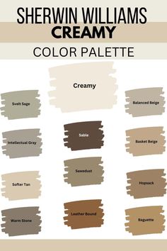 sheryln williams creamy color palette with the names and colors for each one