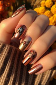 Thanksgiving is a time for gratitude, family, and festive gatherings. Celebrate the season with one of these 25 creative nail designs that reflect the holiday spirit! Fall, ideas, short, art, colors, inspo, snoopy, designs acrylic, easy, simple. Easter Nails Easy, Fall Acrylic, Thanksgiving Nail Designs, Thanksgiving Nail Art, Easter Nail Designs, Graduation Nails, Gold Glitter Nails, Awesome Nails