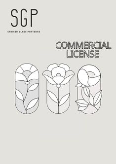 an image of commercial license stamps with flowers and leaves on them in black and white