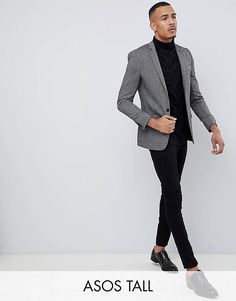 Turtleneck Outfit Men, Grey Blazer Outfit, Asos Menswear, Black Outfit Men, Black Suit Men, Turtleneck Outfit, Black Men Fashion Casual