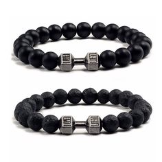 PRICES MAY VARY. 【Unique Dumbbell Design】: This Dumbbell Bracelet for Man features a distinctive and stylish dumbbell weight charm, making it a perfect accessory for fitness enthusiasts and gym lovers. 【High-Quality Materials】: Made with 8mm lava natural stone beads, this Gym Bracelet is not only visually appealing but also durable and long-lasting. 【Stretchable & Comfortable】: The elastic cord of this Lava Stone Bracelet ensures a comfortable fit for most wrist sizes, allowing for easy wear and Boys Bracelet, Bracelet For Man, Mens Bracelets, Lava Stone Bracelet, Gym Accessories, Natural Stone Beads, Charm Making, Unique Bracelets, String Bracelet