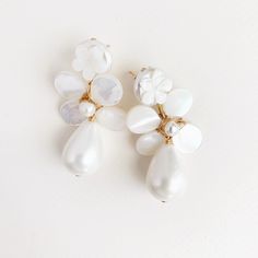 Loni Earrings – Kate and Mari Jewelry Mother Of Pearl Wedding, Chanel Earrings Cc, Wedding Accessories For Bride, Drop Pearl Earrings, Mini Earrings, Mother Of Pearl Earrings, Heart Drop Earrings, Cz Stud Earrings, Crystal Drop Earrings