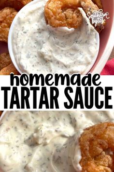 homemade tartar sauce in a bowl with onion rings