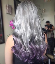 Grey And Purple Hair, Lavender Grey Hair, Silver Ombre Hair, Lavender Grey, Hair Color Options, Polished Hair, Lilac Hair, Hair Color Pastel