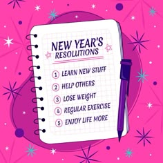 a new year's resolution is shown on a pink background