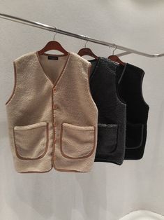 "Women's Dumble Fleece Open Button Warm Vest for Winter Size One size, good for US size 4-12 Chest width 62cm /24.5\" Length 75cm /29.5\" Fabric and Care Acryl 100% Machine washable and tumble dry in low temperature Made in S Korea" Fleece Vest Outfit, Sheep Fabric, Vest Outfits For Women, Cozy Vest, Pocket Vest, S Korea, Make Your Own Clothes, Winter Vest, Outfit Design