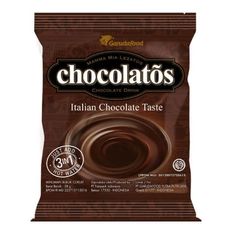 chocolate bag with the word chocolates written in italian and english writing on it's side