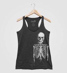 SALE - Halloween Skeleton Women Tank Top Triblend Racerback Tank Top Hand Screen Print Skeleton Tank Top, Top Halloween Costumes, Buena Park, Gothic Clothing, Graphic Tank Tops, Halloween Skeleton, Sleeveless Tee, Cotton Bottoms, Halloween Women