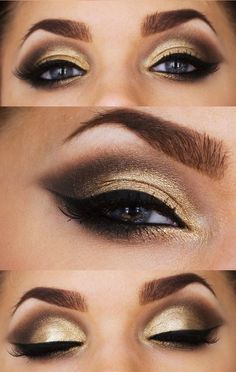 Steampunk Makeup, Gatsby Hair, Make Up Gold, Alat Makeup, Gold Eye Makeup, Black Gold Jewelry