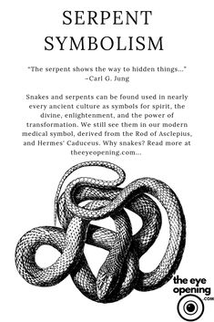 an advertisement for serpent symbolism, with the caption's description in black and white