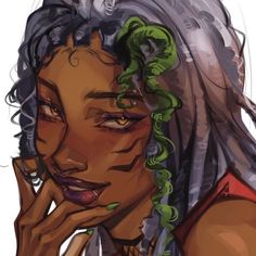 a digital painting of a woman with dreadlocks on her head and hands to her face