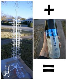 two pictures, one with a spray can and the other with a ladder on it