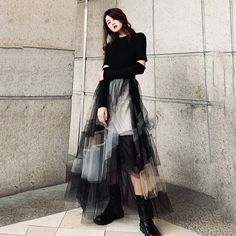 size unit:cm SLength:97 Waist:62 MLength:99 Waist:66 LLength:101 Waist:70 Note: 1 inch = 2.54 cm, 1 cm = 0.39 inch Measurement by hands allow 2-3cm errors which is normal Winter Fitted Tulle Skirt, Black Tulle Skirt For Winter, Black Tulle Skirt For Fall, Fitted Tulle Skirt For Winter, Trendy Long Skirt For Winter, Black Tiered Skirt For Winter, Black Tiered Winter Skirt, Trendy Flowy Winter Skirt, Trendy Flowy Skirt For Winter