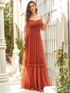 Ruffle Prom Dress, Tulle Party Dress, Tulle Evening Dress, Ever Pretty, Evening Dresses Elegant, Maxi Dress Evening, Party Gowns, Inspired Dress, Orange Dress