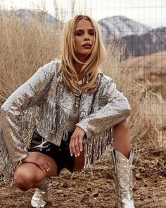 This cropped fringe jacket with silver sequins is for the country diva in all of us. If you're looking to stand out and ensure nobody else has your vibe, then the Star Crossed is for you Description for Boots: https://www.etsy.com/ca/shop/RoseShopbyEve?ref=shop_sugg§ion_id=39182776 - silver fringe sequin jacket - fringe detail on the bust and sleeves - front snap button closure - cropped fit - lined - 100% polyester - hand wash cold - do not bleach, hang flat to dry, iron low Bachelorette Party Disco, Cowgirl Jacket, Disco Outfits, Outfit Cowgirl, Cowgirl Bachelorette Parties, Tassel Jacket, Cowgirl Bachelorette, Denim And Diamonds, Nashville Bachelorette