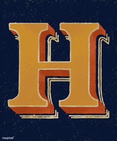 the letter h is made up of orange and yellow letters on a dark blue background