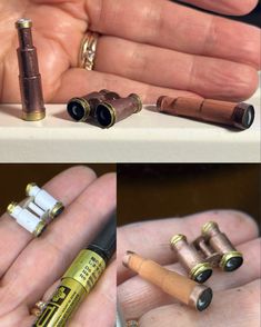 three pictures of different types of lighters in their hands