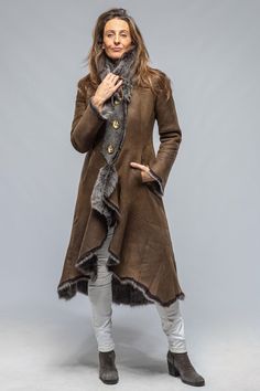 Designer Shearling Outerwear With Faux Fur Lining, Elegant Luxury Shearling Outerwear, Brown Shearling Outerwear With Faux Fur Lining, Designer Shearling Long Sleeve Outerwear, Shearling Outerwear With Faux Fur Lining, Long Coat, Mac Jeans, Sheepskin Jacket, Knit Outerwear, Sport Dress