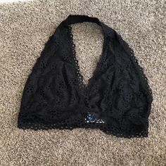 Black Lace Halter Neck Bralette Lace Bra For Night Out In Summer, Chic Black Bra For Night Out, Elegant Black Halter Top For Beach, Black Stretch Bra For Summer, Summer Stretch Black Bra, Black Triangle Top Bra For Night Out, Spring Black Halter Top Bra Friendly, Summer Black Stretch Bra, Elegant Black Bra For Spring