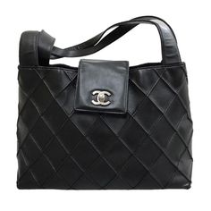 Chanel Bicolone Turn Lock Leather Black Shoulder Bag Size] W Approx. 28cm X H Approx. 22cm X D Approx Designer Square Leather Bag, Designer Black Square Flap Bag, Designer Black Leather Flap Bag, Black Leather Designer Flap Bag, Black Leather Flap Bag With Leather Handles, Leather Flap Bag With Dust Bag For Shopping, Designer Soft Leather Square Shoulder Bag, Classic Black Flap Bag For Shopping, Designer Black Flap Bag For Shopping