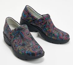 Step into these super-cozy slip-ons that we like to refer to as "outfit finishers". Running errands? Heading to the farmer's market? School event? These printed leather beauties complete 'fits for all your events. From Align. Comfortable Leather Footbed Slip-ons For Fall, Cushioned Slip-on Clogs For Fall, Slip-on Clogs With Cushioned Footbed For Fall, Fall Slip-on Clogs With Cushioned Footbed, Fall Slip-on Walking Shoes With Rubber Sole, Casual Clogs With Medium Width For Fall, Cushioned Slip-ons For Fall, Casual Slip-ons With Ortholite Insole For Fall, Fall Slip-ons With Cushioned Footbed