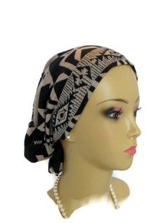 Black & bone Aztec design warm  comfortable knit chemo headwear hair snood with cap lock make for a perfect fit.  Great with or without a head of hair. Snood: "How to wear  Snood video":  http://bit.ly/2iVOeZp    (copy paste url)    Easy to wear jersey knit turban that gives you that extra little "pouf" where you need it & oh so comfortable!    Fabric look cozy, yet is  light as a feather.  Prewashed & machine dried fabric. No worries about chemical reaction to dyes in the fabric, shrinkage or c Adjustable Black Winter Headwrap, Casual Black Headwrap One Size Fits Most, Adjustable Black Headwrap Hat, Hair Snood, Knit Turban, Chemo Headwear, Wounded Warrior, Hair Due, Aztec Design