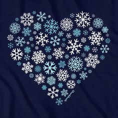 Snowflake Heart T-Shirt Share your love of the winter season with this fun and festive t-shirt. Who doesn't love snowflakes (besides the people who have to plow it, snowblow it and shovel it)? Snowflakes are a given during any New England winter and this tee is decorated with a winter wonderland's worth of snowflakes in the shape of a heart. Wear your heart on your sleeve (and chest) this winter with our Snowflake Heart tee, the perfect addition to your winter wardrobe. New England Winter, Snowflake Heart, England Winter, Heart On Your Sleeve, Heart Tee, Heart T Shirt, Snow Plow, Snowflake Designs, Heart On