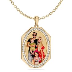 This Oval portrait pendant with stones is the perfect gift for that special someone. One subject can be taken from a photo and engraved in spectra color onto the finished piece making it a colored heirloom to treasure. Available in silver-plated gold plated sterling silver and 14K over sterling silver. Measures: 35mm x 25mm. Get Yours Today! *The coating process we use on the photo pendant may slightly darken the photo. Luxury Oval Locket Necklace As Gift, Luxury Oval Pendant Locket Necklace As Gift, Gold Oval Necklace For Anniversary Gift, Yellow Gold Oval Jewelry For Personalized Gift, Personalized Oval Yellow Gold Locket Necklace, Oval Yellow Gold Locket Necklace For Personalized Gift, Gold Oval Jewelry For Personalized Gift, Oval Gold Jewelry For Personalized Gift, Anniversary Necklace With Large Oval Pendant