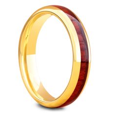 a gold ring with a wooden inlay