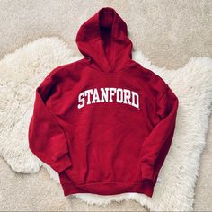 Stanford University School Logo In Cardinal Red Burgundy And White Colors Hoodie Sweatshirt Youth Medium Unisex Style Equivalent To A Women's Size Small Never Worn! Cozy College Hoodie Sweatshirt, University Red Fleece Sweatshirt For Winter, Oversized Red Hoodie With Letter Print, Red Hoodie With Letter Print For College, College Red Hoodie With Letter Print, University Red Collegiate Hoodie For Winter, Red College Hoodie With Letter Print, Red Varsity Winter Top, Red Varsity Top For Winter