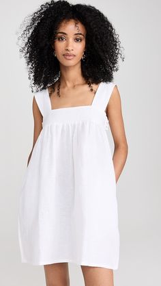 Mie Uzes Dress | Shopbop Chic Unlined Linen Dress With Straight Neckline, Summer Linen Dress With Smocked Back, Chic Square Neck Linen Beach Dress, Chic Square Neck Linen Dress For Vacation, Chic Linen Dress With Square Neck For Vacation, Chic Vacation Linen Dress With Square Neck, Sleeveless Linen Dress With Smocked Back For Vacation, Summer Linen Dress With Square Neck, Fitted Linen Dress With Smocked Back