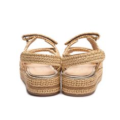 One of Jennifer Tattanelli's favorite Summer sandals, the Women's Rete Platform Sandals are an essential wardrobe piece. You won't have any issues feeling comfortable and stable walking in these supportive platform sandals. This has a platform effect that gives you height without any discomfort of walking on your tip-toes. Handcrafted with noble-fibered braided yarn, these sandals are a beautiful compliment to summery looks. The adjustable straps give you flexibility, furthermore, the uniquely b Beige Textile Sandals With Woven Sole, Designer Beige Platform Sandals, Beige Woven Synthetic Sandals, Beach Platform T-strap Sandals, White Blazer Outfits, Outdoor Platform Sandals, Synthetic Material, Essential Wardrobe Pieces, Beautiful Compliments, Designer Sandals