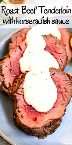 roast beef tenderies with horseradish sauce on a plate