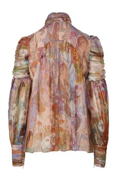 With fabric artwork based on work by Anita Inverarity, this silk blouse is a romantic look complete with tie neck, tulle inserted at the sleeve head, and a button fastening.Tie neckLong-sleeveButton closureFits true to size96% Silk, 4% Metallic Fibre; Lining: 100% ViscoseDry clean Feminine Silk Chiffon Blouse For Spring, Designer Silk Blouse With Tie Neck, Feminine Silk Blouse With Blouson Sleeves, Multicolor Long Sleeve Blouse With Gathered Sleeves, Multicolor Silk Blouse For Work, Multicolor Blouse With Gathered Sleeves, Silk Blouse With Gathered Lantern Sleeves, Elegant Multicolor Blouse With Blouson Sleeves, Fitted Long Sleeve Silk Chiffon Blouse