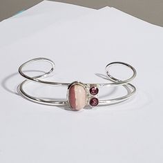 Beautiful Unique Natural Handmade Rhodochrosite, Pink Rubellite Gemstone 925 Silver Adjustable Cuff Bangle Bracelet- Sm-92305 The Item You See Is The Exact Piece You Will Receive-Excellent Quality & Design~ Brand New-Unique-Natural Rhodochrosite Gemstone-925 Sterling Silver Stamped-Adjustable-Multi Gemstone-Cuff Bangle-Handmade This Item Can Open Up Wider For A Larger Size Or Close In Tighter For A Smaller Fit. Please See Photos For Shape/Curves/Condition/Colors/Texture/Style/Design/Engraving I Adjustable Pink Opal Bracelet, Pink Opal Bracelet Jewelry, Adjustable Pink Opal Gemstone Jewelry, Pink Gemstone Sterling Silver Bracelet, Cuff Bangle Bracelet, Handmade Bangles, Adjustable Bangle, Cuff Bangles, Color Textures