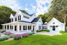 this is an artist's rendering of the farmhouse style house plans for your home