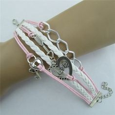 Item Type:PackageGender: Female/MaleNecklace Type: BraceletMetal Type: Alloy,Wax StringColors: Pink+WhiteStyle: FashionShape/Pattern: MultielementLength: 17cmWeight: 12gPackage Contents: 1 x BraceletManual measurement, there exist a few errors Braid Bracelet, Love Lock, Rope Braid, Woven Bracelet, Hot Jewelry, Heart Chain, Fashion Jewelry Sets, Hair Jewelry Wedding, Charm Rings