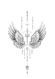 an angel wing tattoo design on the back of a woman's shoulder and arm