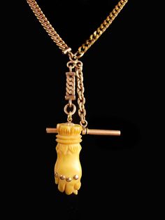 A perfect gift that is so unique and unusual that you will be really impressed with it. In its time, it might have been worn with a pocketwatch, locket or fob at the end. As you can see on the necklace bust, the two chains combined to hold this most fabulous carved hand fob. it is really very long and elegant and in fabulous condition. The hand has very intricate detail and it has small golden adornments on the knuckles. Probably one of a kind since it is hand carved. The chains are thick and he Art Deco Hats, Art Deco Statue, Runway Jewelry, Goddess Statue, Southwest Jewelry, Chatelaine, Bugle Beads, Star Art, Beaded Chain