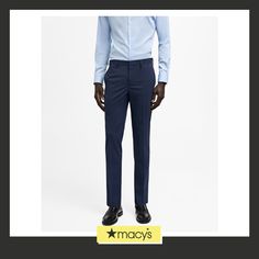 in stock Blue Slim Fit Straight Leg Suit, Slim Fit Blue Business Pants, Blue Slim Fit Business Pants, Slim Fit Blue Pants For Business, Business Slim Fit Blue Pants, Blue Business Pants With Straight Hem, Business Blue Pants With Straight Hem, Blue Business Bottoms With Straight Hem, Slim Fit Straight Hem Blue Pants