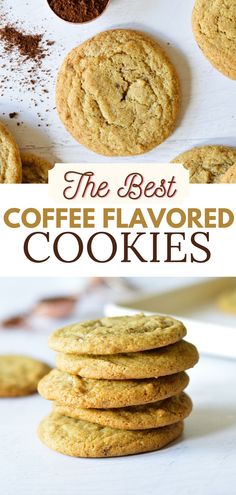 a stack of coffee cookies Cappuccino Cookies Recipe, Cookies With Instant Coffee, Coffee Crisp Cookies, Cinnamon Coffee Cookies, Irish Coffee Cookies, Mocha Chocolate Chip Cookies, Coffee Cookie Bars, Instant Coffee Cookies, Coffee Extract Recipes Baking