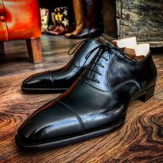 Handmade Classic Black French Calf Oxford Dress Shoes For Men on Storenvy Fitted Black Leather Shoes For Semi-formal Occasions, Black Closed Toe Lace-up Shoes For Semi-formal Occasions, Goodyear Welted Lace-up Business Shoes, Fitted Black Lace-up Shoes For Derby, Black Snip Toe Leather Shoes For Business, Black Dress Shoes With Rubber Sole And Snip Toe, Black Fitted Oxfords For Derby, Black Fitted Lace-up Shoes With Pointed Toe, Black Pointed Toe Lace-up Shoes